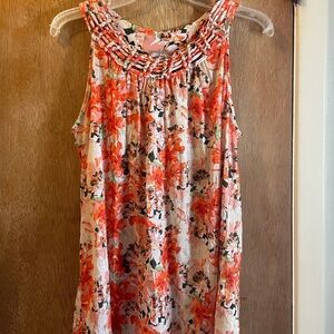 White Stag Floral Sleeveless Blouse - Orange and White Sz. L Tunic